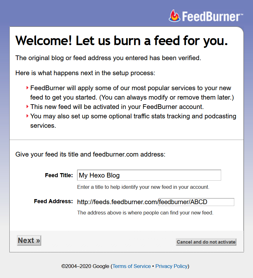 Add Feed - Feedburner