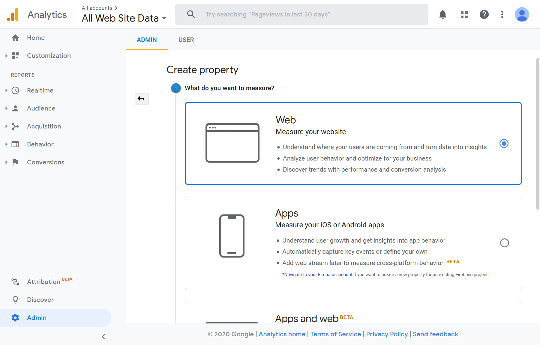 Create Property - Google Analytics