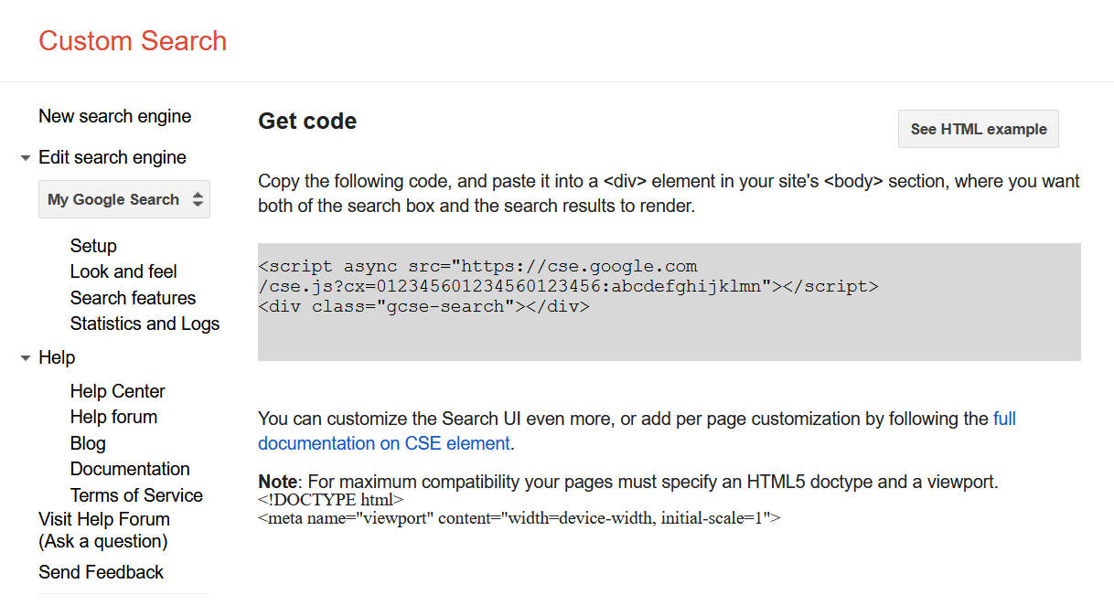 Get Code - Google CSE