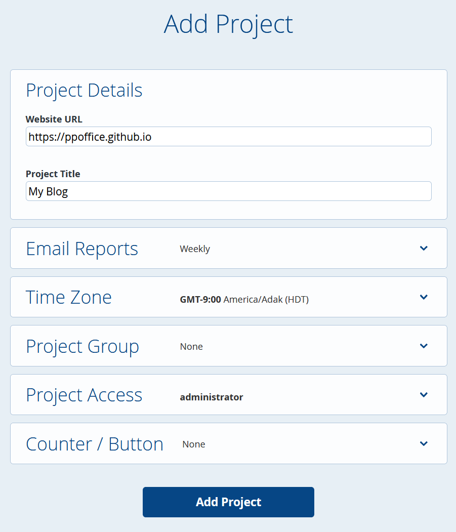 Add Project - Statcounter